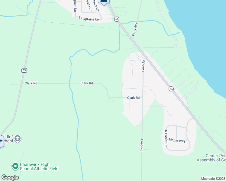 map of restaurants, bars, coffee shops, grocery stores, and more near 13145-13207 Clark Road in Charlevoix