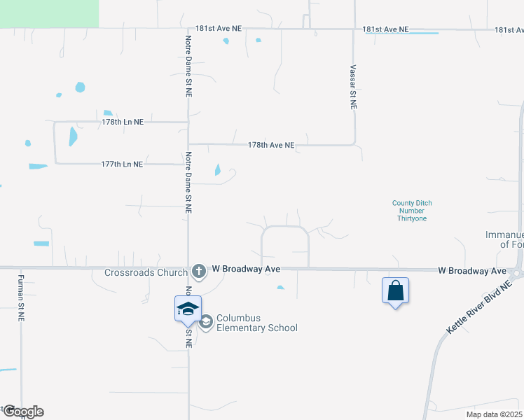 map of restaurants, bars, coffee shops, grocery stores, and more near 8823 176th Avenue Northeast in Forest Lake