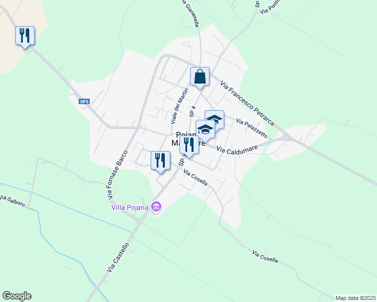 map of restaurants, bars, coffee shops, grocery stores, and more near 4 Via Roma in Poiana Maggiore
