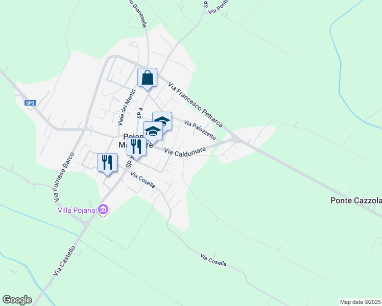 map of restaurants, bars, coffee shops, grocery stores, and more near 37 Via Caldumare in Pojana Maggiore