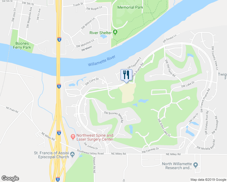 map of restaurants, bars, coffee shops, grocery stores, and more near 8244 Southwest Woodbridge Court in Wilsonville
