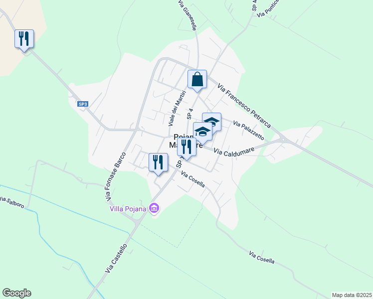 map of restaurants, bars, coffee shops, grocery stores, and more near 4 Via Roma in Poiana Maggiore