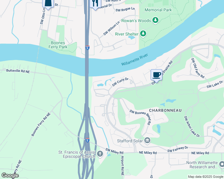 map of restaurants, bars, coffee shops, grocery stores, and more near 8720 Southwest Curry Drive in Wilsonville