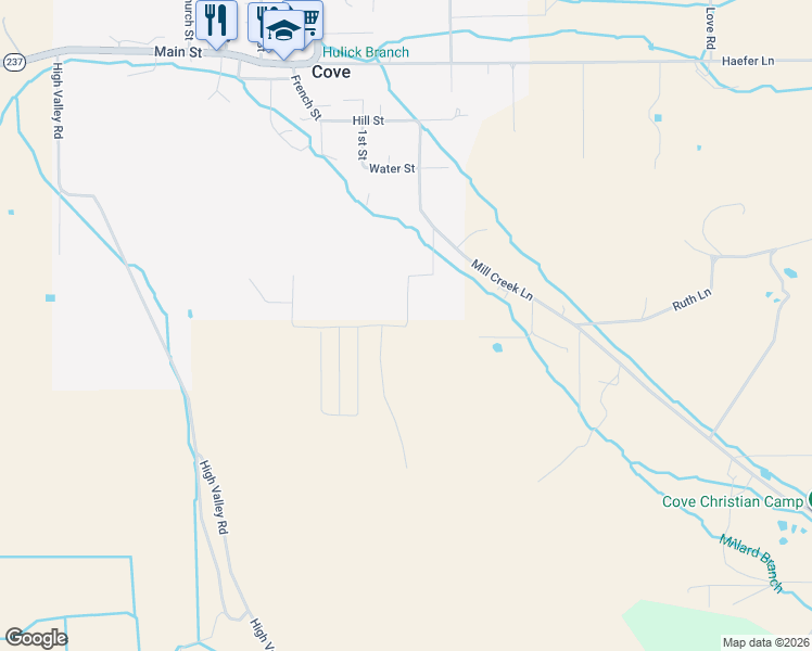 map of restaurants, bars, coffee shops, grocery stores, and more near 60328 Leopard Drive in Cove