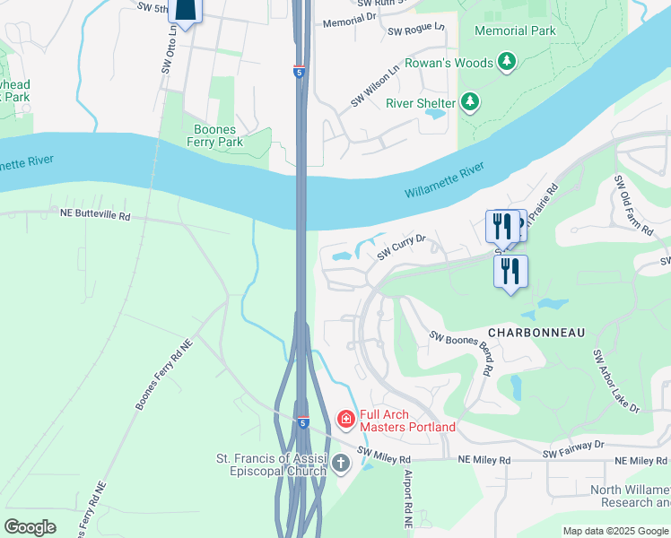 map of restaurants, bars, coffee shops, grocery stores, and more near 8773 Southwest Illahee Court in Wilsonville