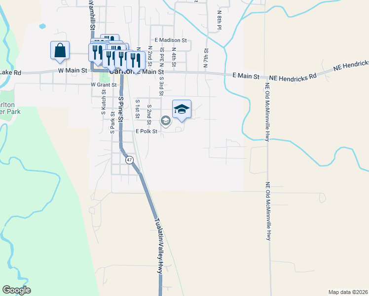 map of restaurants, bars, coffee shops, grocery stores, and more near 688 South 5th Street in Carlton