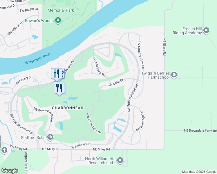 map of restaurants, bars, coffee shops, grocery stores, and more near 7337 Southwest Arbor Lake Drive in Wilsonville