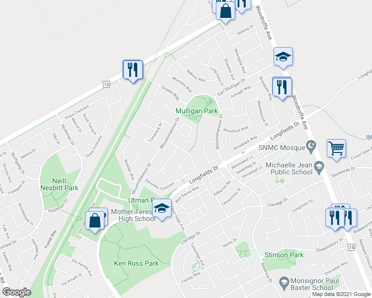 map of restaurants, bars, coffee shops, grocery stores, and more near 186 Daventry Crescent in Ottawa