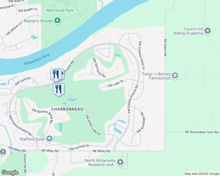 map of restaurants, bars, coffee shops, grocery stores, and more near 7287 Southwest Arbor Lake Drive in Wilsonville
