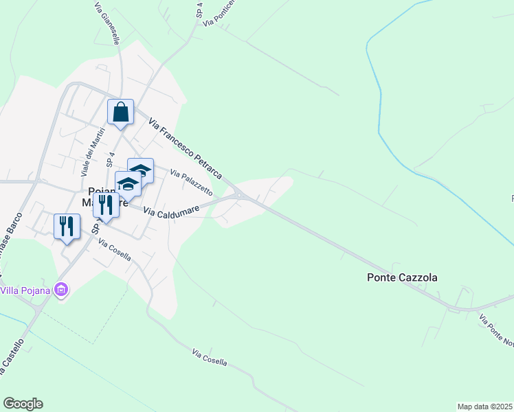 map of restaurants, bars, coffee shops, grocery stores, and more near 84 Via Caldumare in Pojana Maggiore