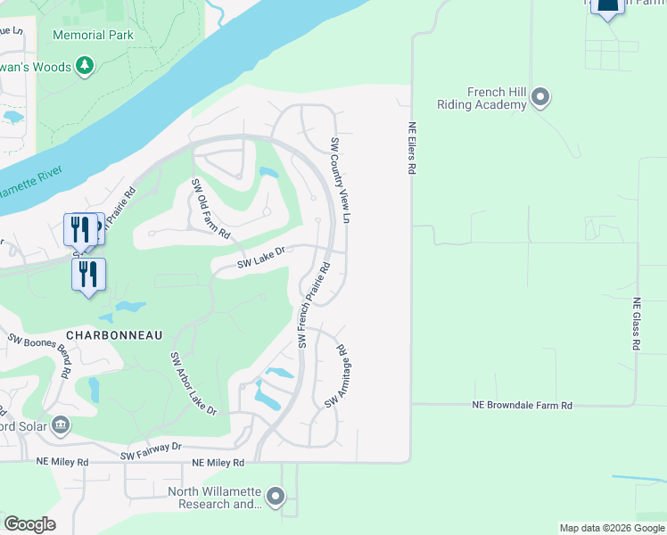 map of restaurants, bars, coffee shops, grocery stores, and more near 6870 Southwest Country View Court North in Wilsonville