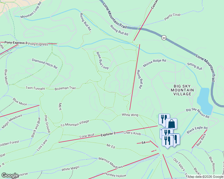 map of restaurants, bars, coffee shops, grocery stores, and more near Rising Bull Road in Gallatin Gateway