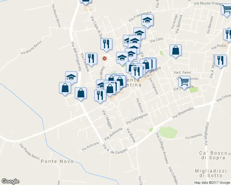 map of restaurants, bars, coffee shops, grocery stores, and more near 119 Via Giacomo Matteotti in Noventa Vicentina