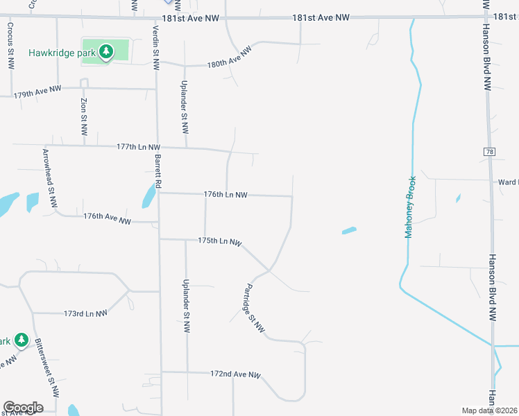 map of restaurants, bars, coffee shops, grocery stores, and more near 2204 176th Lane Northwest in Andover