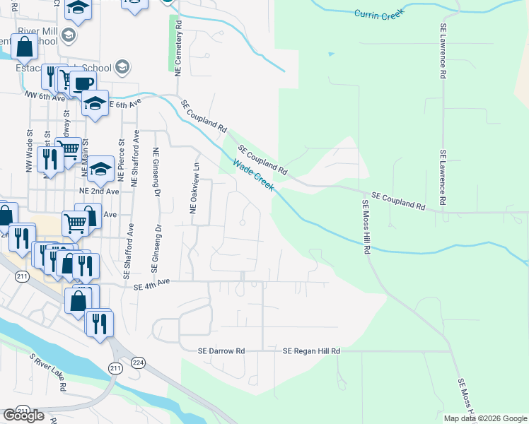 map of restaurants, bars, coffee shops, grocery stores, and more near 1066 Northeast Regan Hill Loop in Estacada