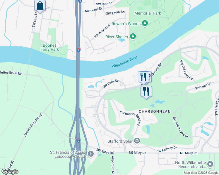 map of restaurants, bars, coffee shops, grocery stores, and more near 8610 Southwest Curry Drive in Wilsonville