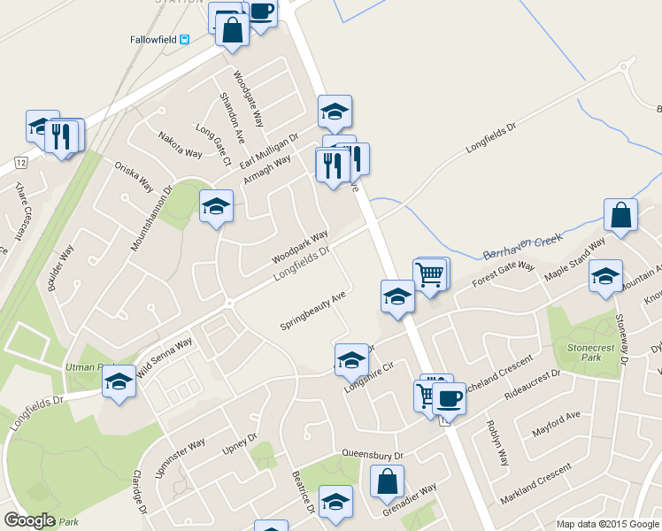 map of restaurants, bars, coffee shops, grocery stores, and more near 431 Sweetflag Street in Ottawa