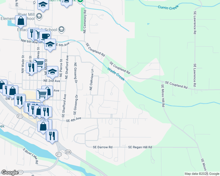 map of restaurants, bars, coffee shops, grocery stores, and more near 125 Northeast Overlook Court in Estacada
