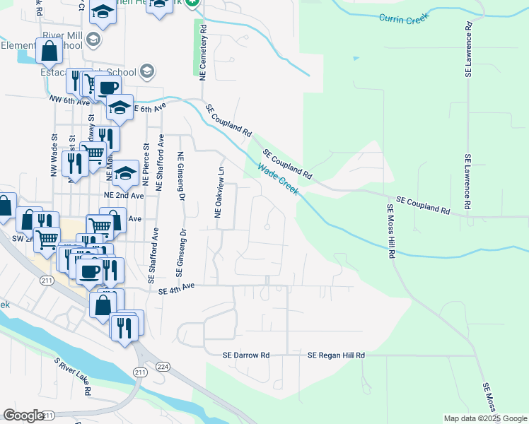 map of restaurants, bars, coffee shops, grocery stores, and more near 125 Northeast Overlook Court in Estacada