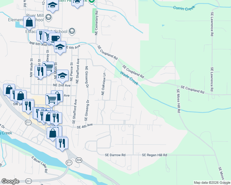 map of restaurants, bars, coffee shops, grocery stores, and more near 125 Northeast Overlook Court in Estacada