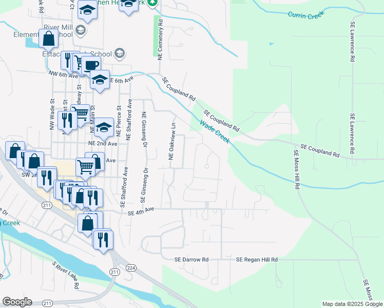 map of restaurants, bars, coffee shops, grocery stores, and more near 125 Northeast Overlook Court in Estacada