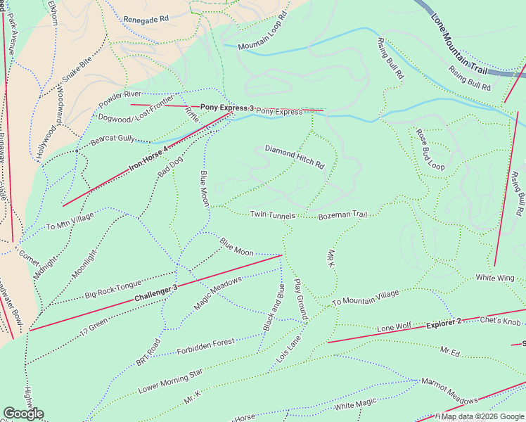 map of restaurants, bars, coffee shops, grocery stores, and more near Hackamore Road in Big Sky