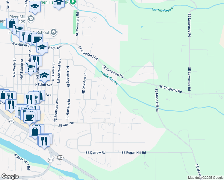 map of restaurants, bars, coffee shops, grocery stores, and more near 142 Northeast Overlook Court in Estacada