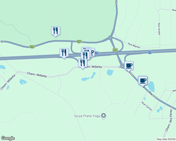 map of restaurants, bars, coffee shops, grocery stores, and more near 2932 Chemin Milletta in Magog