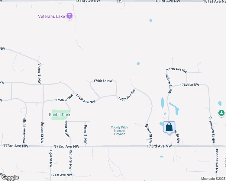 map of restaurants, bars, coffee shops, grocery stores, and more near 17623 Marmoset Street Northwest in Ramsey