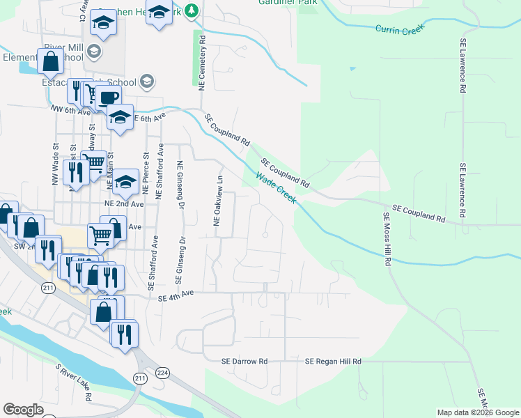 map of restaurants, bars, coffee shops, grocery stores, and more near 1001 Northeast Regan Hill Loop in Estacada