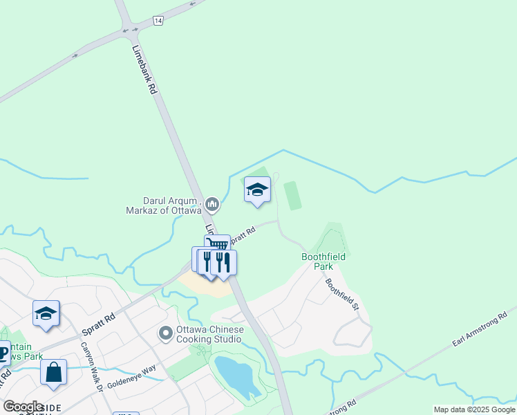 map of restaurants, bars, coffee shops, grocery stores, and more near 3740 Spratt Road in Ottawa