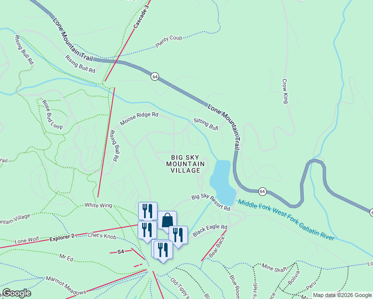 map of restaurants, bars, coffee shops, grocery stores, and more near 1332 Hill Drive in Gallatin Gateway