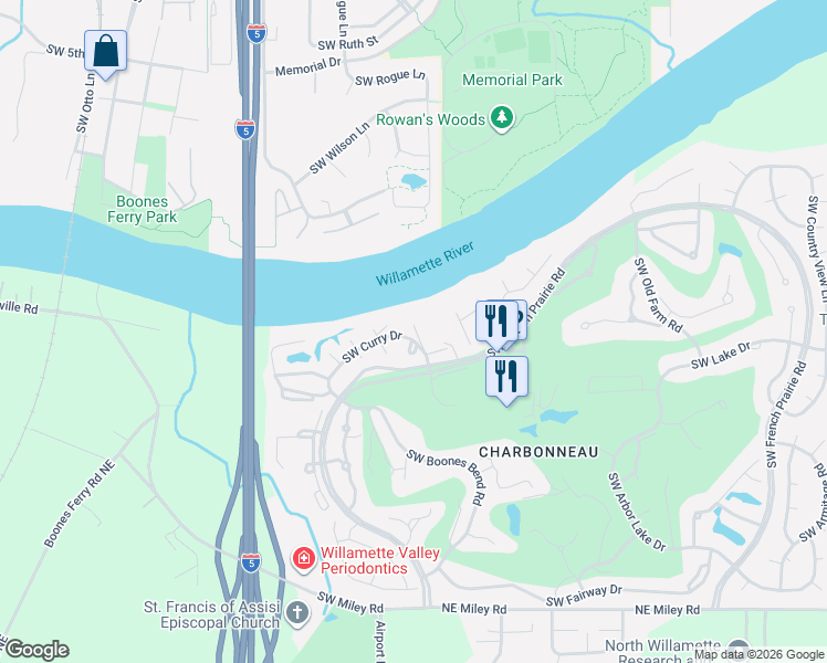 map of restaurants, bars, coffee shops, grocery stores, and more near 8455 Southwest Curry Drive in Wilsonville