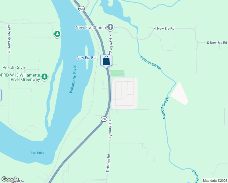 map of restaurants, bars, coffee shops, grocery stores, and more near 10038 South New Era Road in Canby