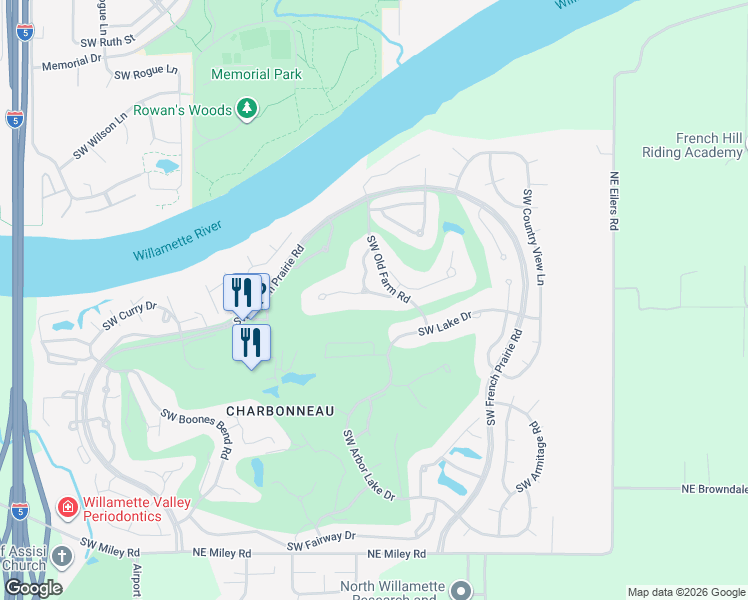 map of restaurants, bars, coffee shops, grocery stores, and more near 31650 Southwest Arbor Glen Loop in Wilsonville