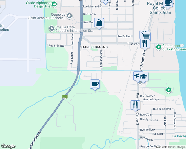 map of restaurants, bars, coffee shops, grocery stores, and more near 287 Rue Foucher in Saint-Jean-sur-Richelieu