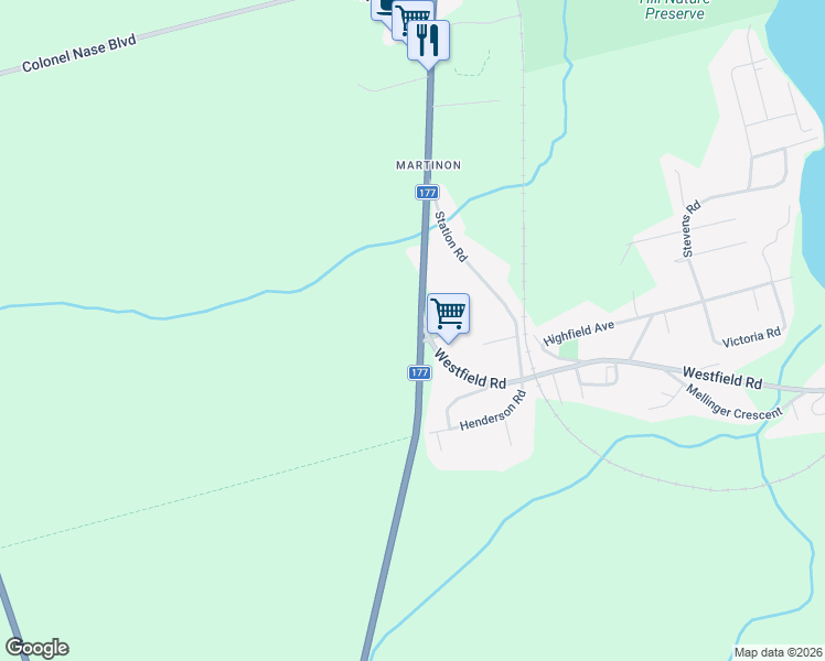 map of restaurants, bars, coffee shops, grocery stores, and more near 3321 New Brunswick 177 in Saint John