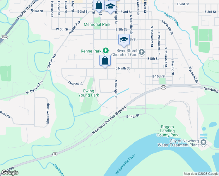 map of restaurants, bars, coffee shops, grocery stores, and more near 508 Michelle Court in Newberg