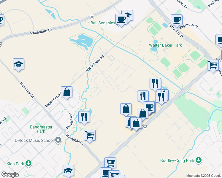 map of restaurants, bars, coffee shops, grocery stores, and more near in Stittsville