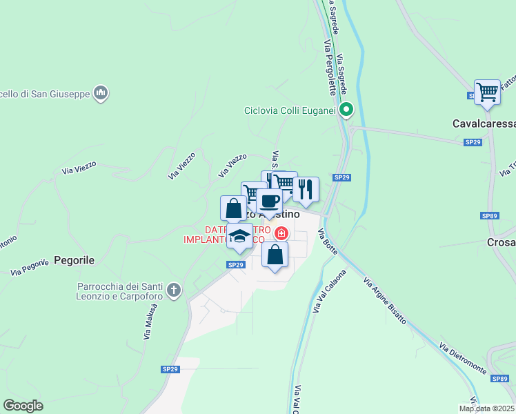 map of restaurants, bars, coffee shops, grocery stores, and more near 21 Piazza Vittorio Emanuele II° in Lozzo Atestino