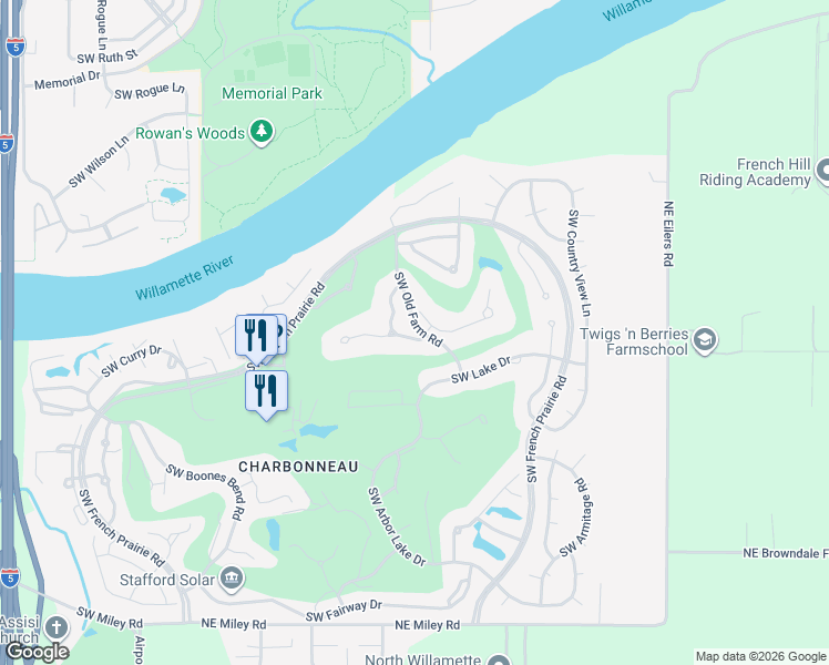 map of restaurants, bars, coffee shops, grocery stores, and more near 31670 Southwest Arbor Glen Loop in Wilsonville