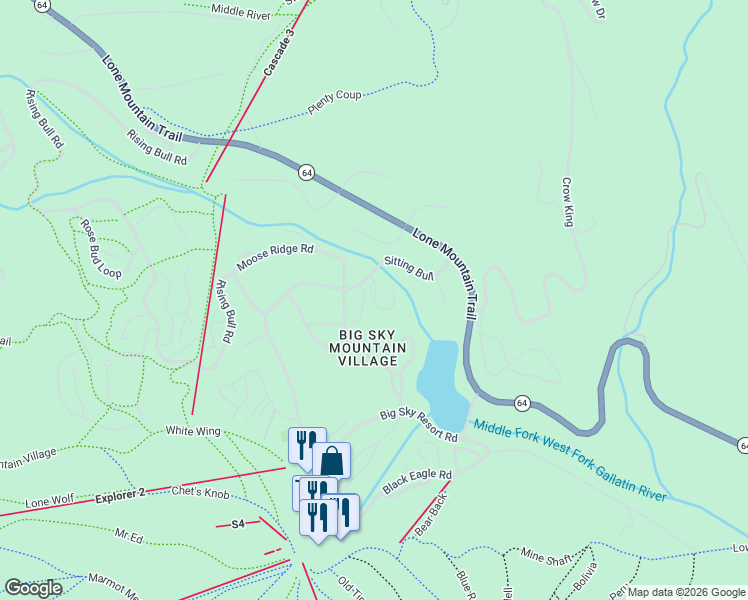 map of restaurants, bars, coffee shops, grocery stores, and more near 1332 Hill Drive in Gallatin Gateway