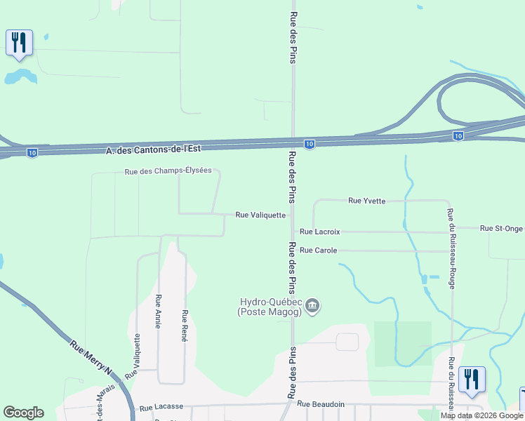 map of restaurants, bars, coffee shops, grocery stores, and more near 326 Rue Valiquette in Magog