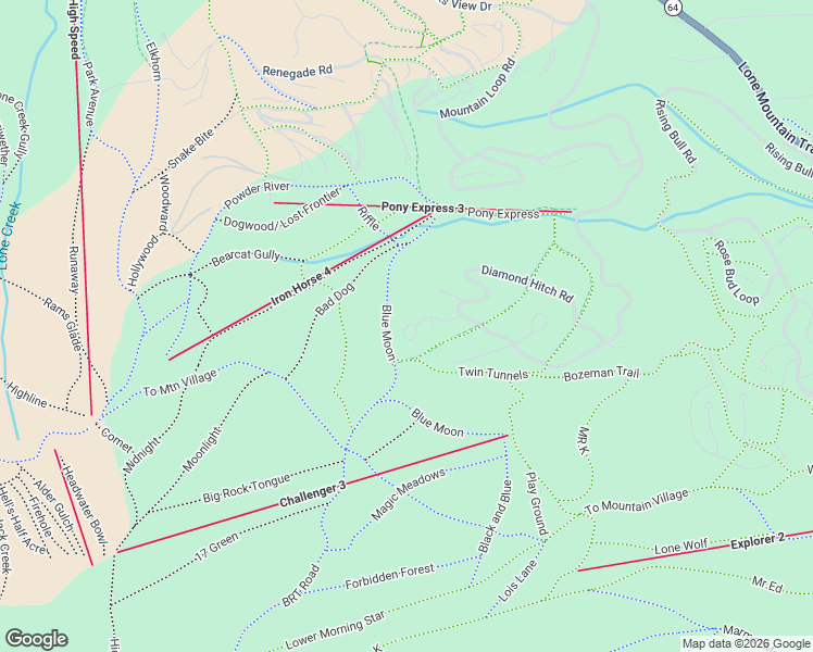 map of restaurants, bars, coffee shops, grocery stores, and more near Half Hitch Rd in Big Sky