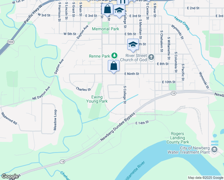 map of restaurants, bars, coffee shops, grocery stores, and more near 508 Michelle Court in Newberg