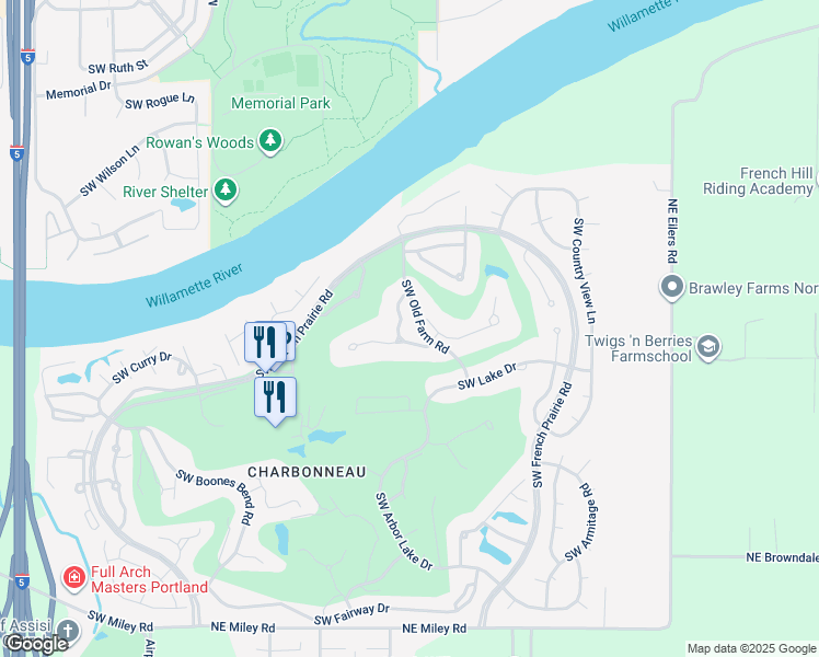map of restaurants, bars, coffee shops, grocery stores, and more near 31600 Southwest Arbor Glen Loop in Wilsonville