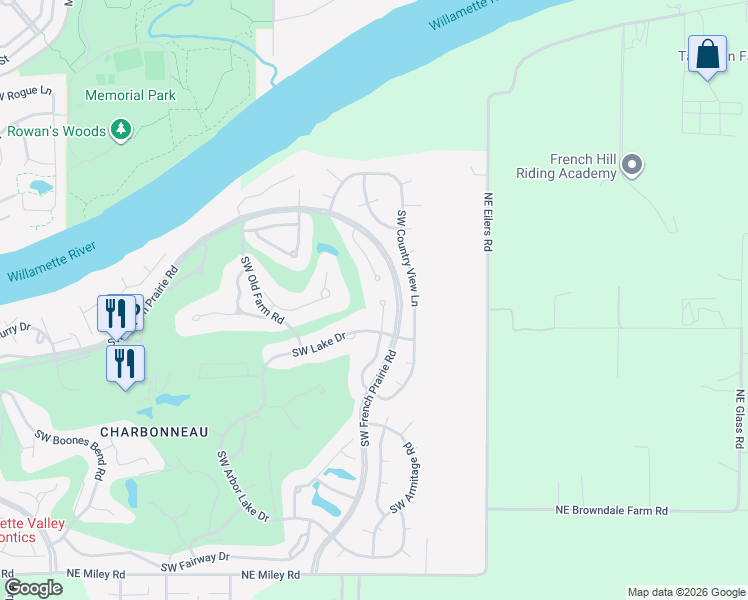 map of restaurants, bars, coffee shops, grocery stores, and more near 31660 Southwest Village Crest Court in Wilsonville