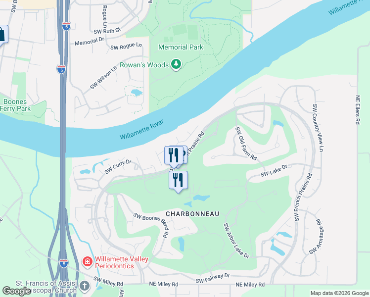 map of restaurants, bars, coffee shops, grocery stores, and more near 31674 Southwest Fairway Village Loop in Wilsonville