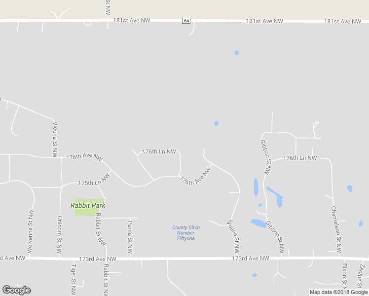 map of restaurants, bars, coffee shops, grocery stores, and more near 17623 Marmoset Street Northwest in Ramsey