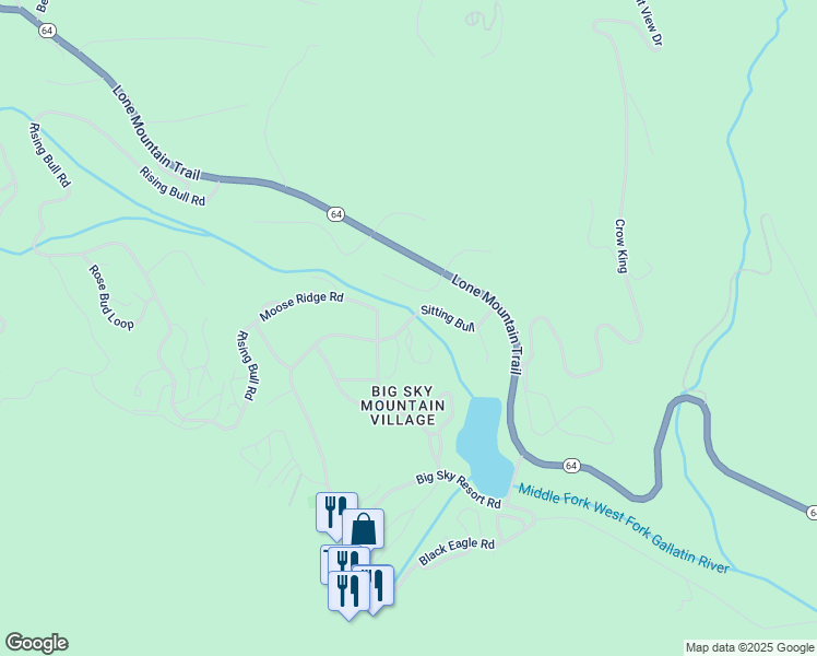 map of restaurants, bars, coffee shops, grocery stores, and more near 1362 Sitting Bull Road in Gallatin Gateway